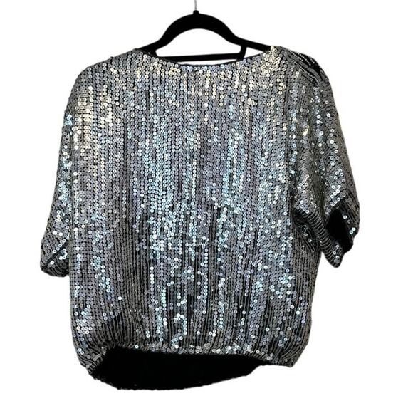Vintage Unbranded Womens 100% Silk Silver Sequin Beaded Floral Blouse Maximalist - Picture 2 of 9